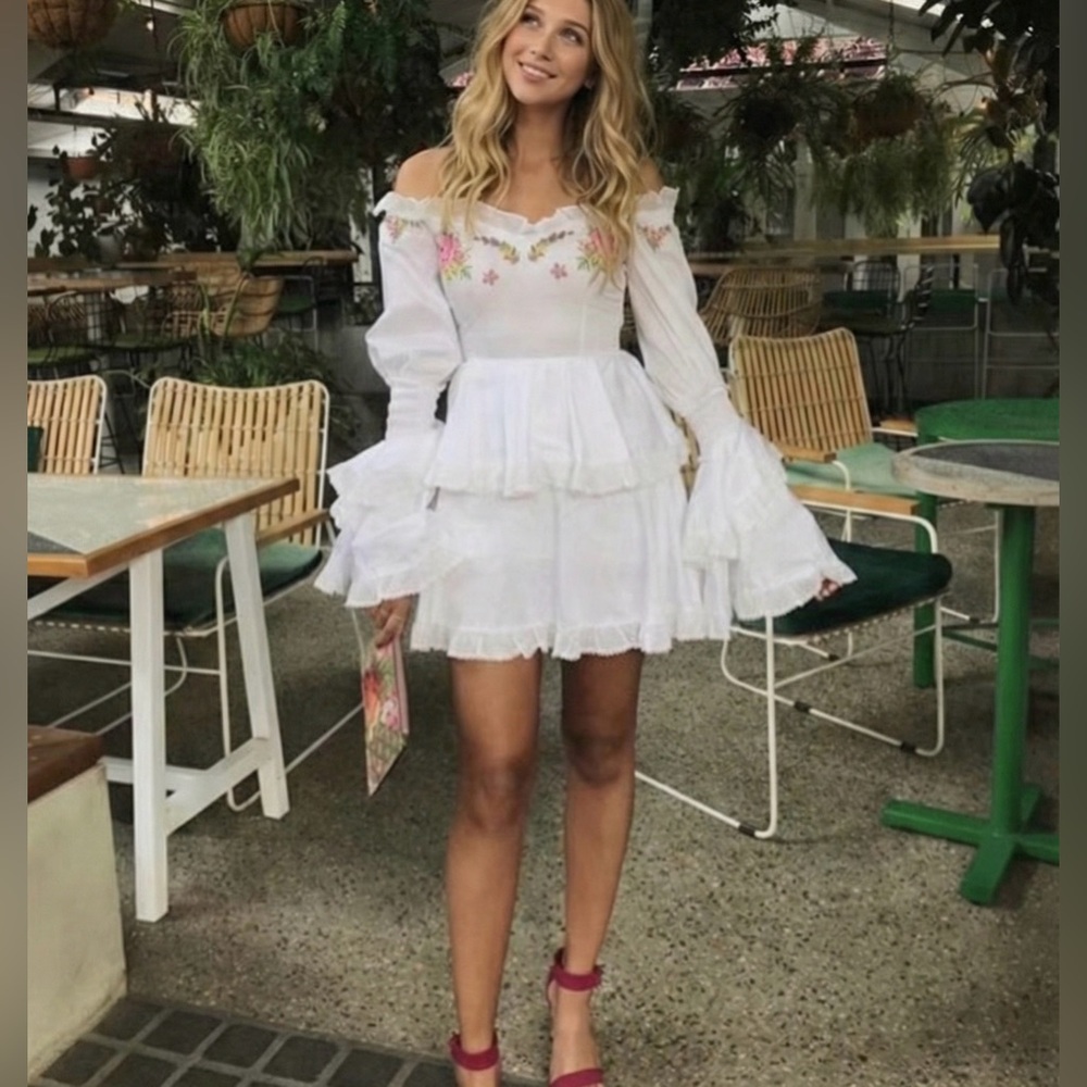 Alice McCall White Dress with Pink Floral Embroidery